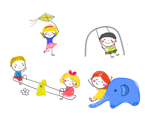 小学校の校庭で遊ぶ女の子と男の子